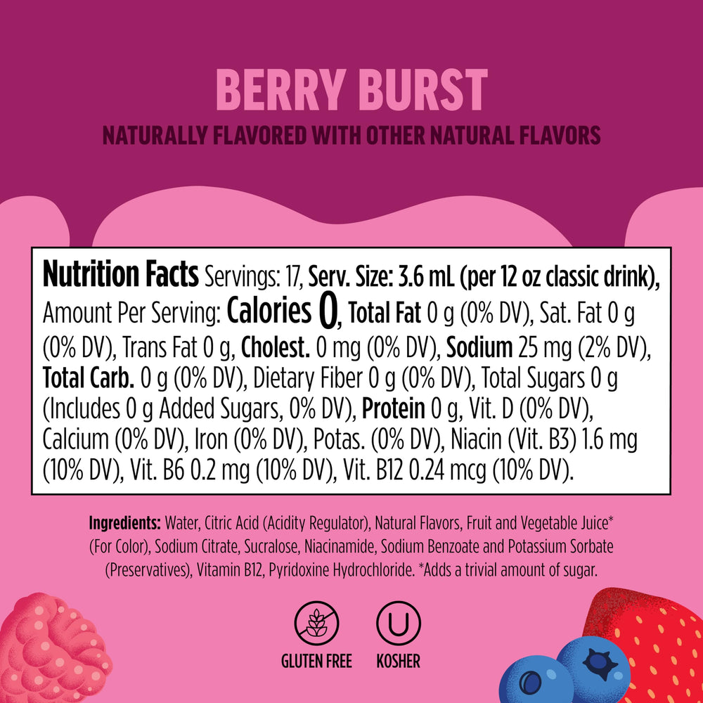 Ninja Thirsti Fruiti Chill Berry Burst glass with ice, sparkling or still option.