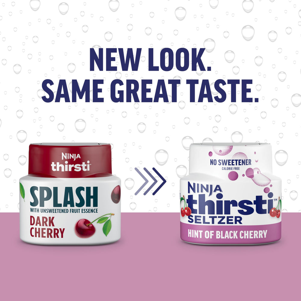 Ninja Thirsti Splash glass with black cherry hints crisp sparkling texture.