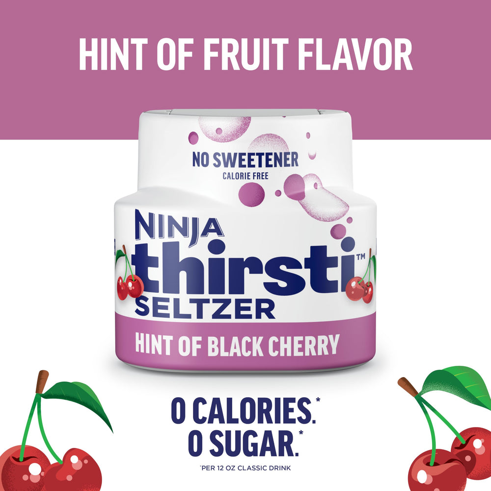Ninja Thirsti Splash zero calories label highlights a guilt-free flavor option.