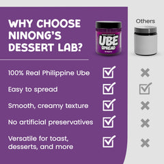 Ninong’s Dessert Lab Ube Spread stirred into coffee, creamy latte option.