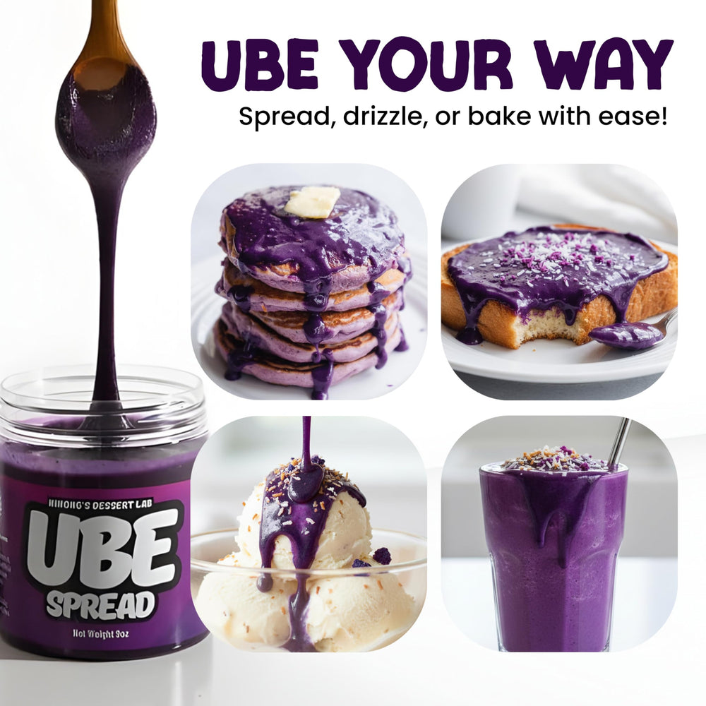Ninong’s Dessert Lab Ube Spread as ice cream topping, rich flavor.