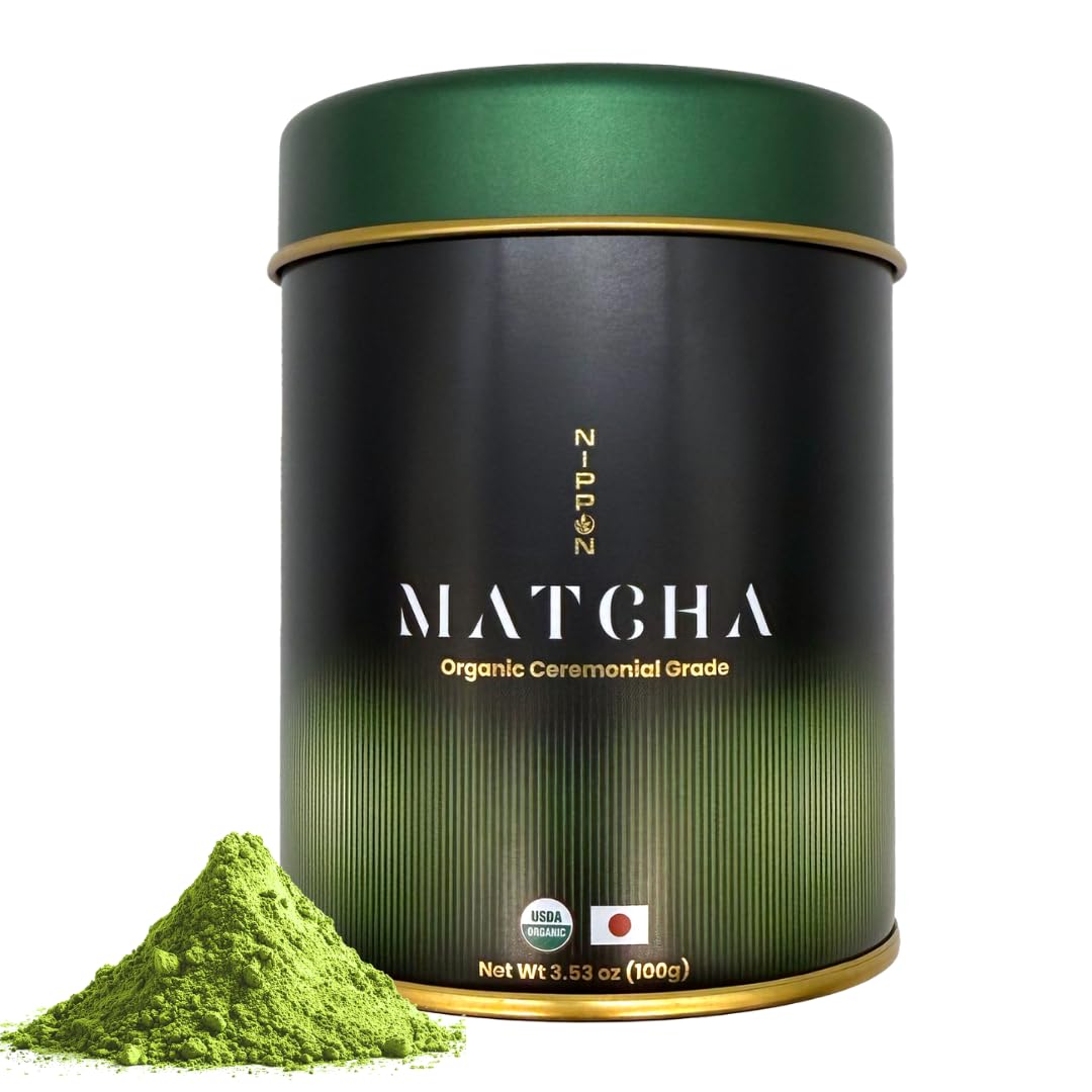 Nippon Matcha ceremonial-grade powder in a bowl for smooth whisking and vibrant color.