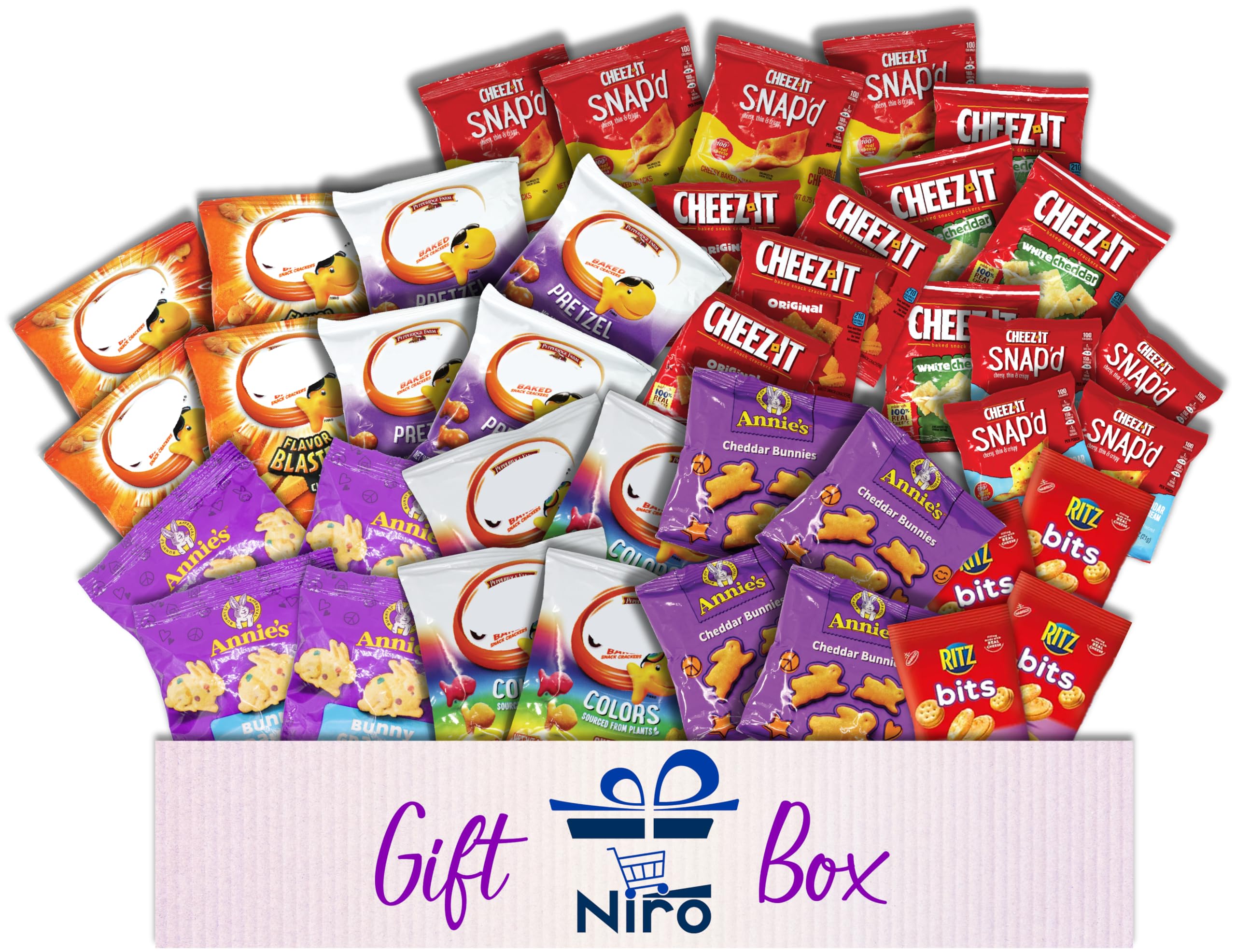 Niro cheese crackers variety pack close-up with crisp, golden crackers.