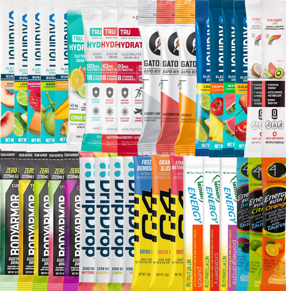Niro gift box with energy packets, assorted flavors for on-the-go hydration.