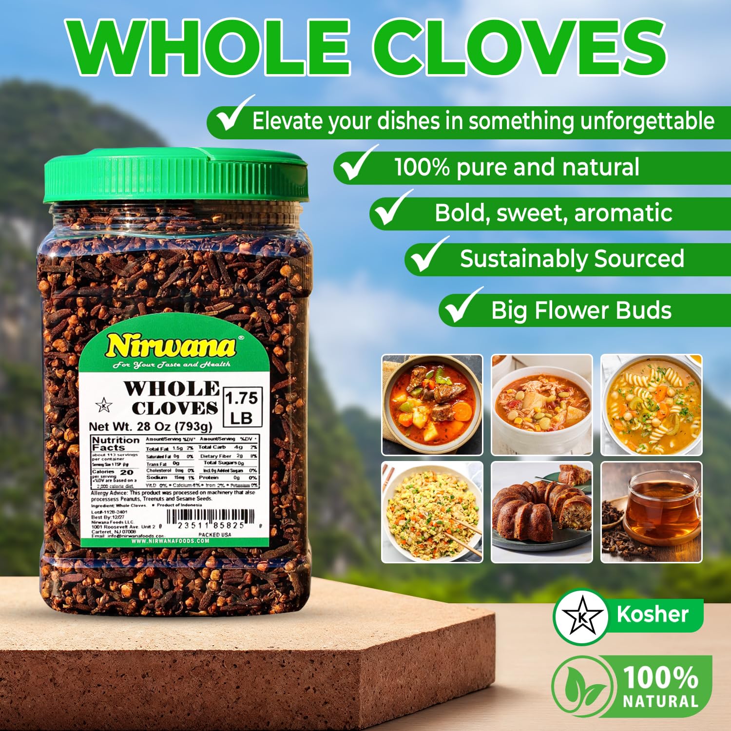 Nirwana whole cloves baking-tea use enriches desserts and chai blends.