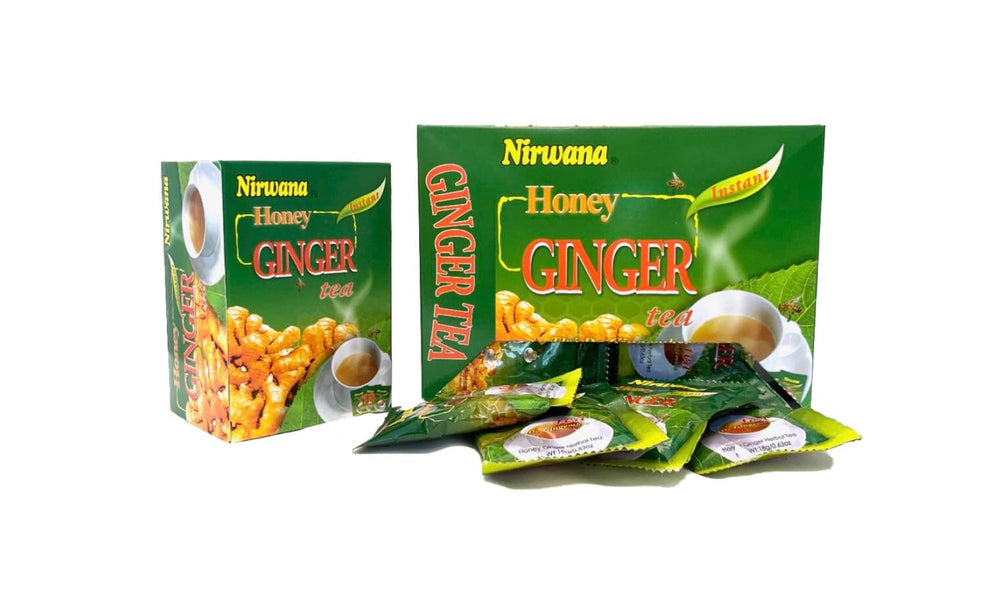 Nirwana Honey Ginger Tea bags ready for convenient caffeine-free relaxation.