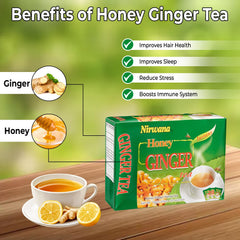Nirwana Honey Ginger Tea sachet steeping, releasing warm honeyed-ginger aroma for comforting warmth.