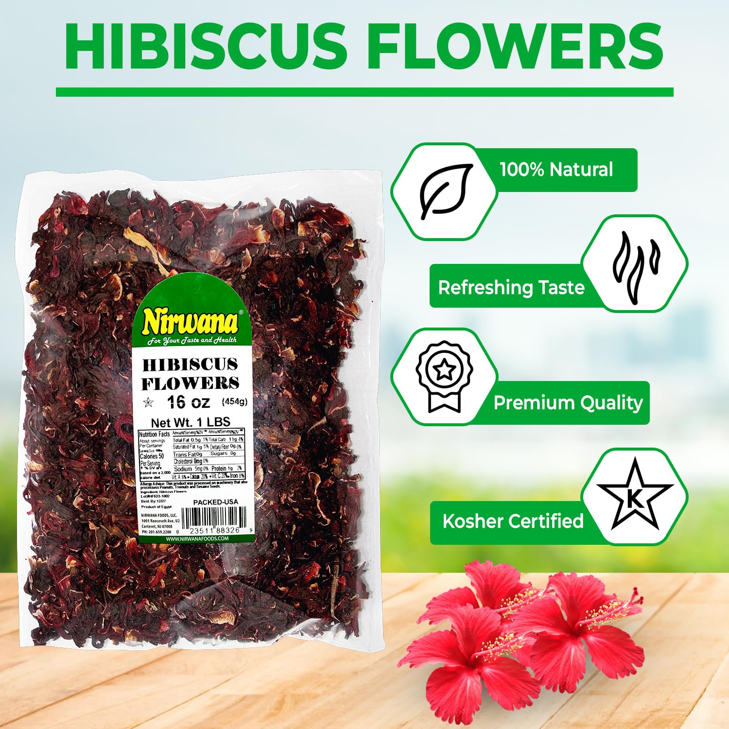 Nirwana hibiscus tea ingredient for loose-leaf blends with bright aroma.