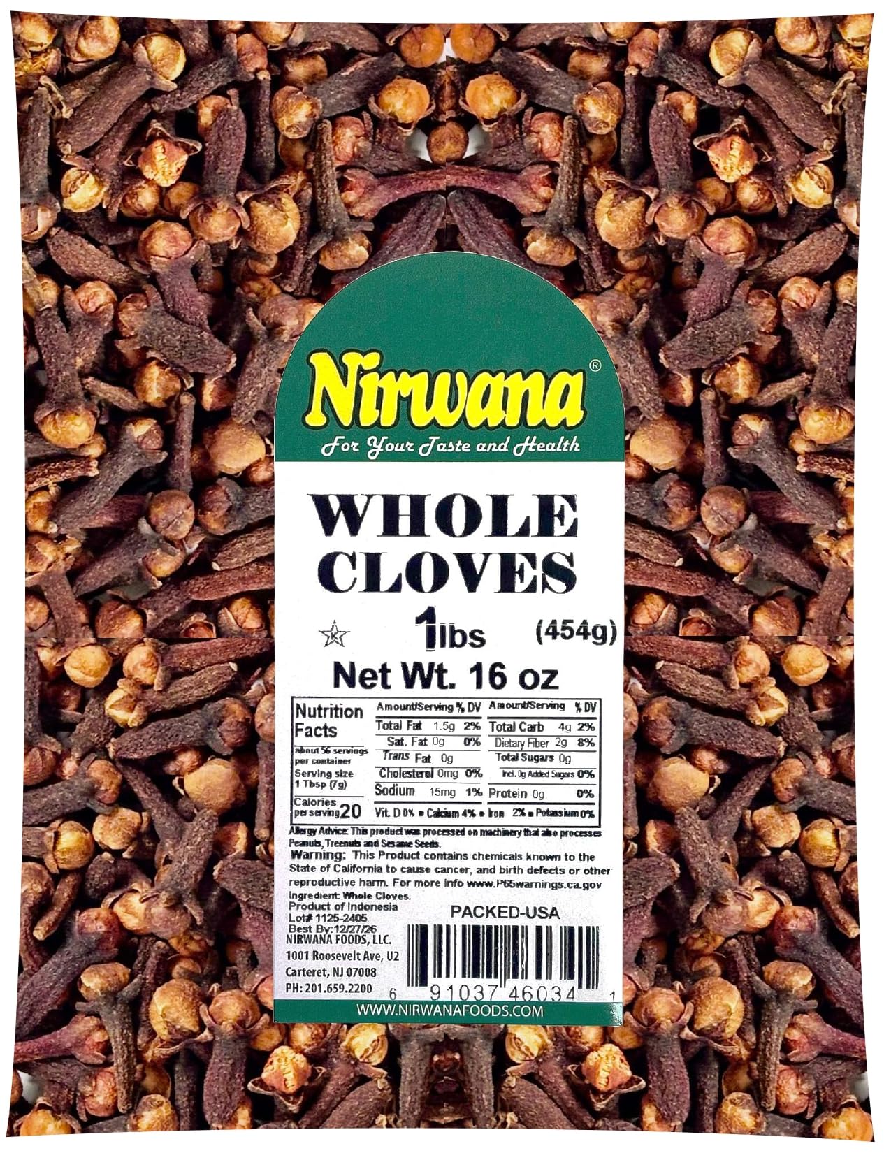 Nirwana whole cloves front label highlights premium quality for cooking