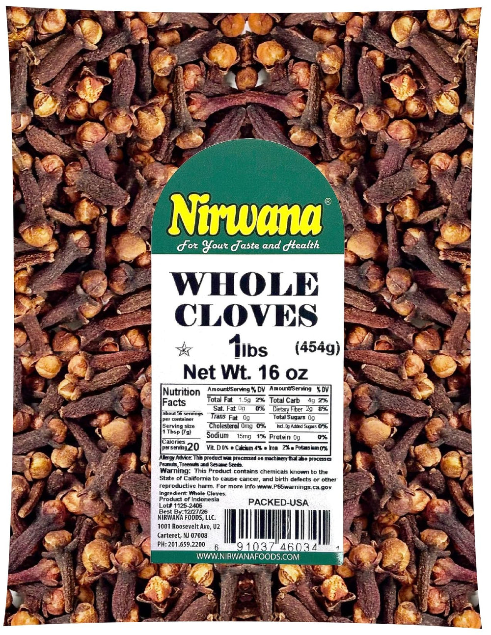 Nirwana whole cloves front label highlights premium quality for cooking