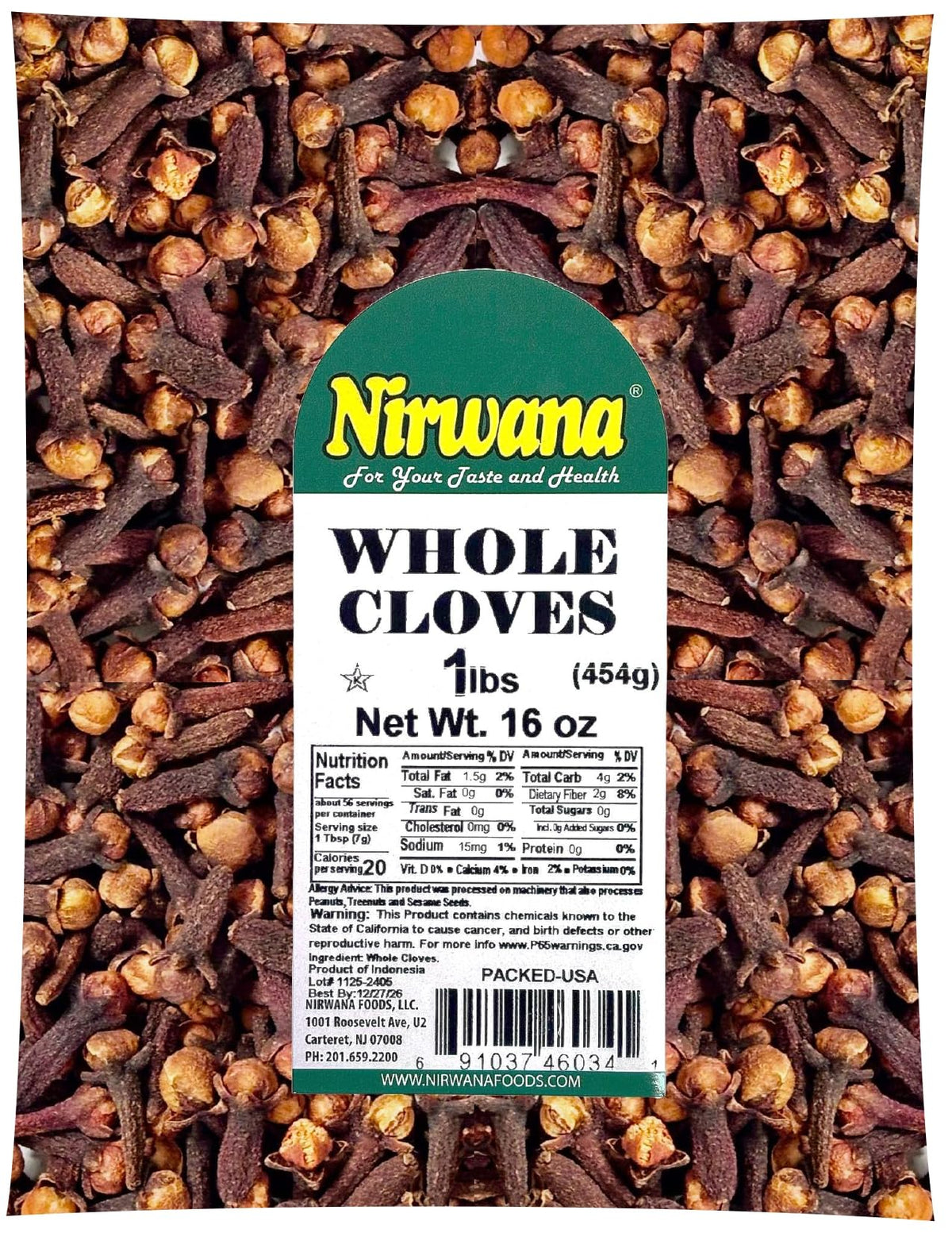 Nirwana whole cloves front label highlights premium quality for cooking