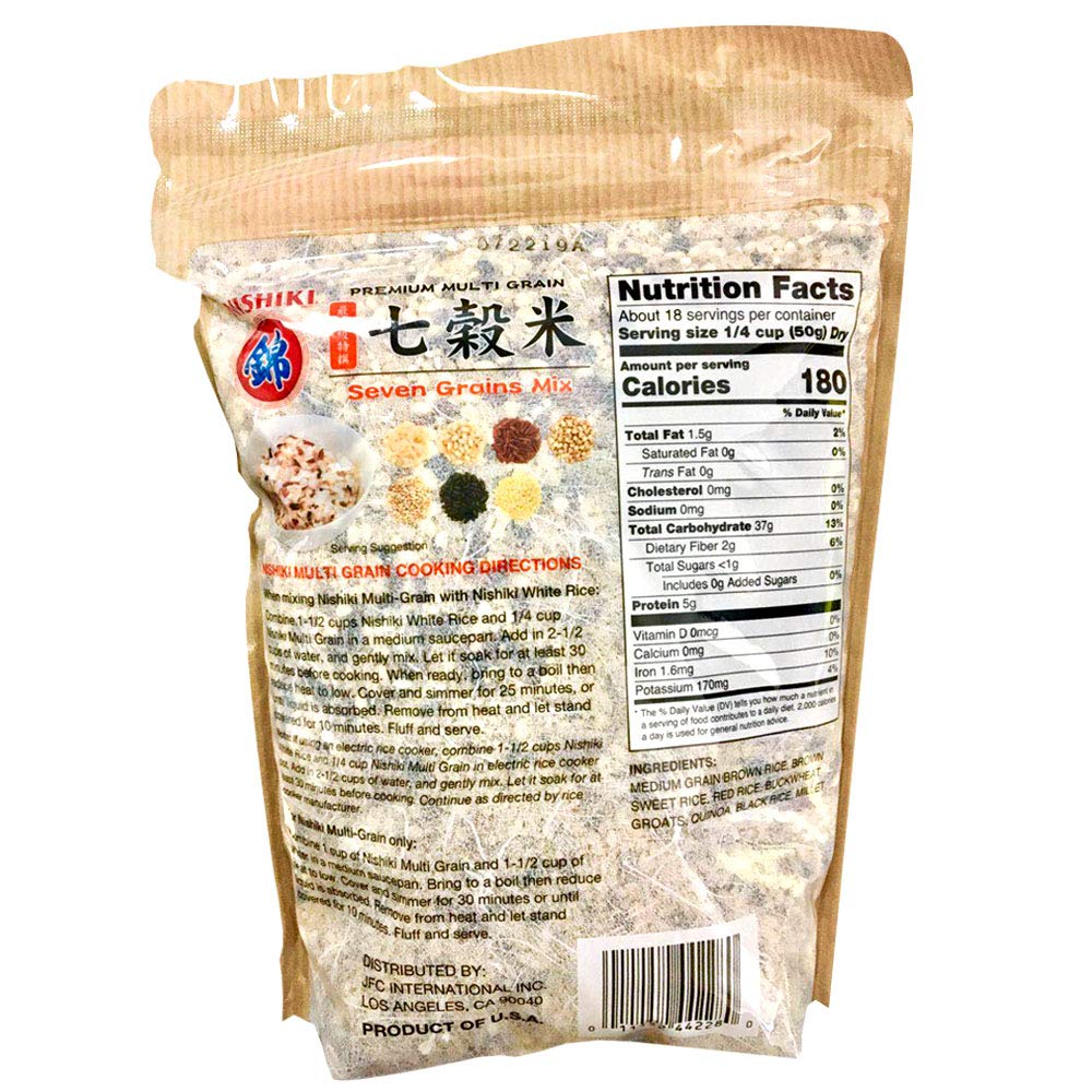 Nishiki Premium 7 Grains Mix cooked bowl scene emphasizing nutty texture and versatility.