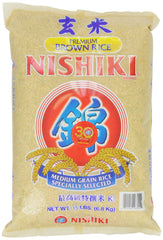 Nishiki Premium Brown Rice 15lb bag with grain texture for sushi and bowls.