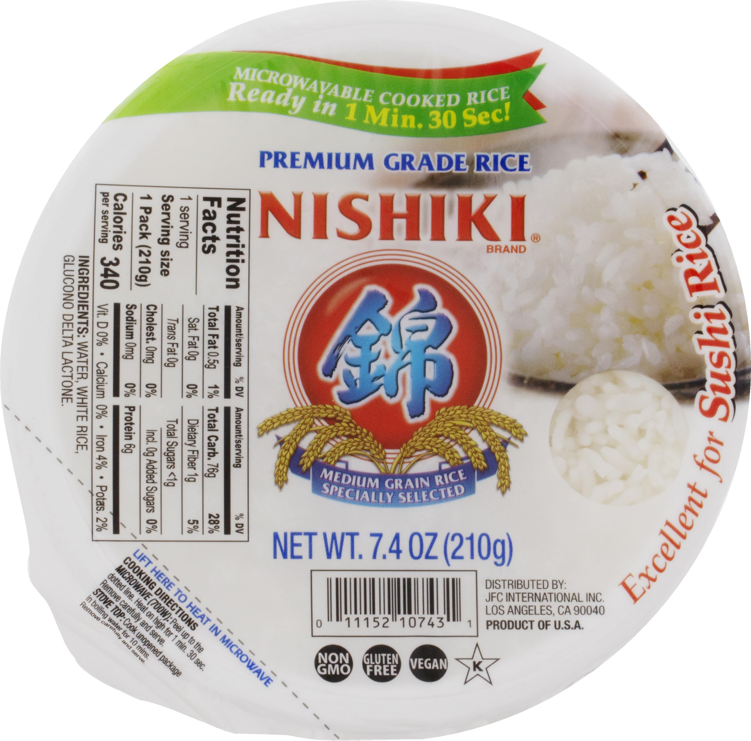 Nishiki Steamed White Rice tray six-pack, ready to heat for quick meals.