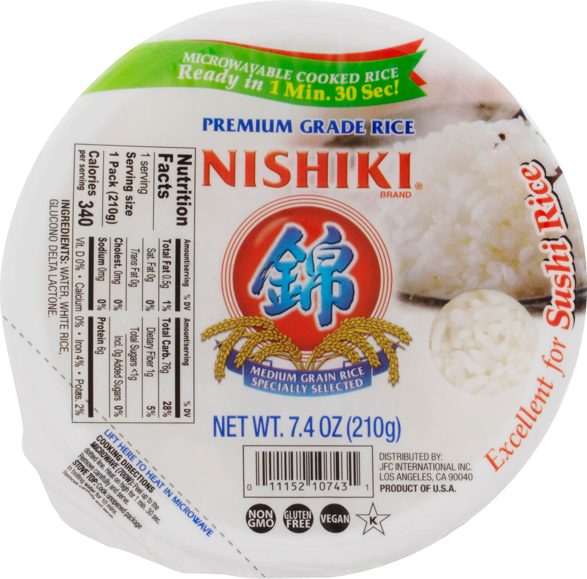 Nishiki Steamed White Rice tray six-pack, ready to heat for quick meals.