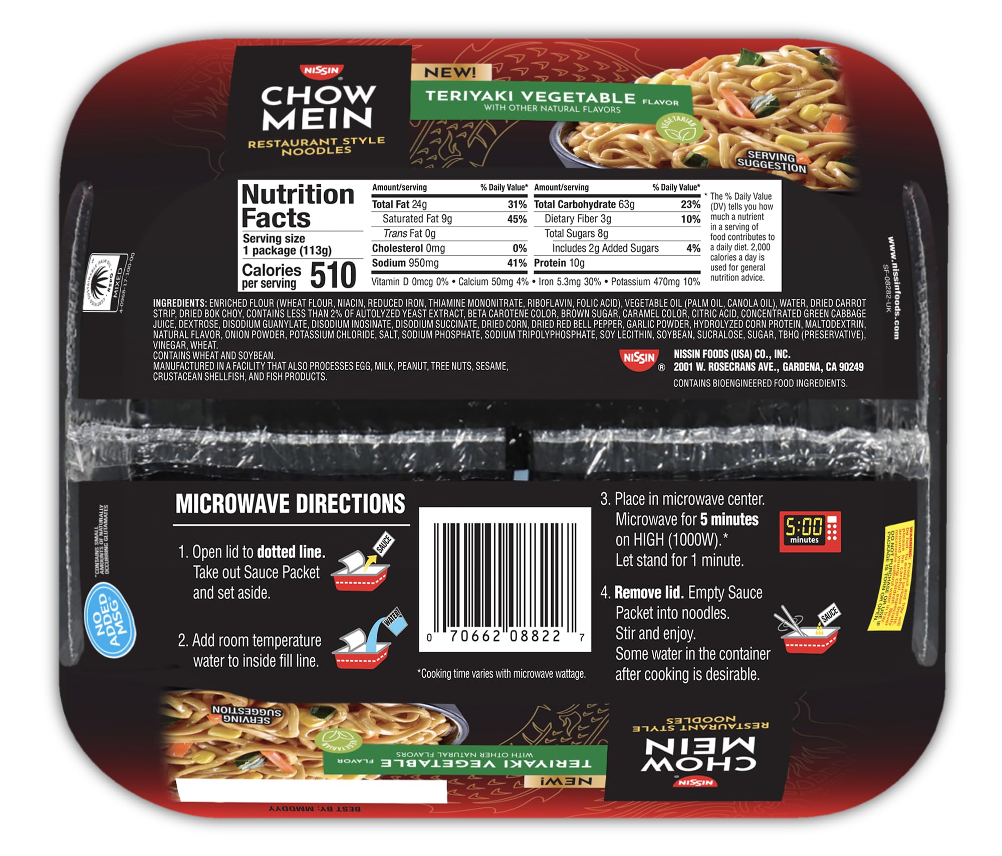 NISSIN Chow Mein ingredients including bok choy and carrots for speedy dinners