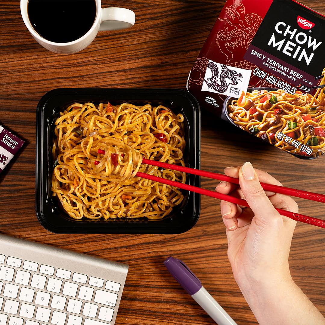 NISSIN Spicy Teriyaki Beef sauce packet adds authentic flavor quickly.