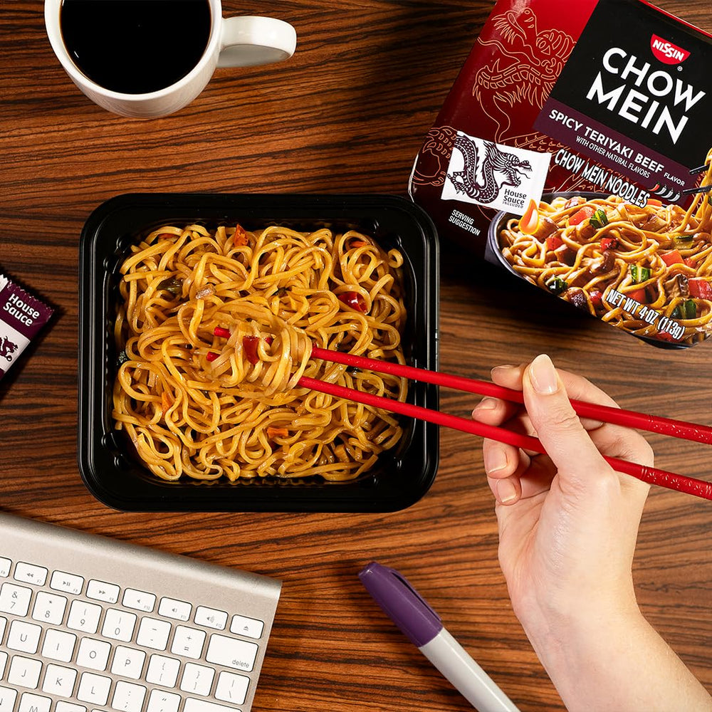 NISSIN Spicy Teriyaki Beef sauce packet adds authentic flavor quickly.