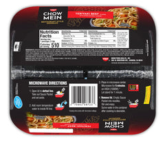 Nissin Teriyaki Beef Chow Mein sauce packet adds restaurant flavor in minutes.
