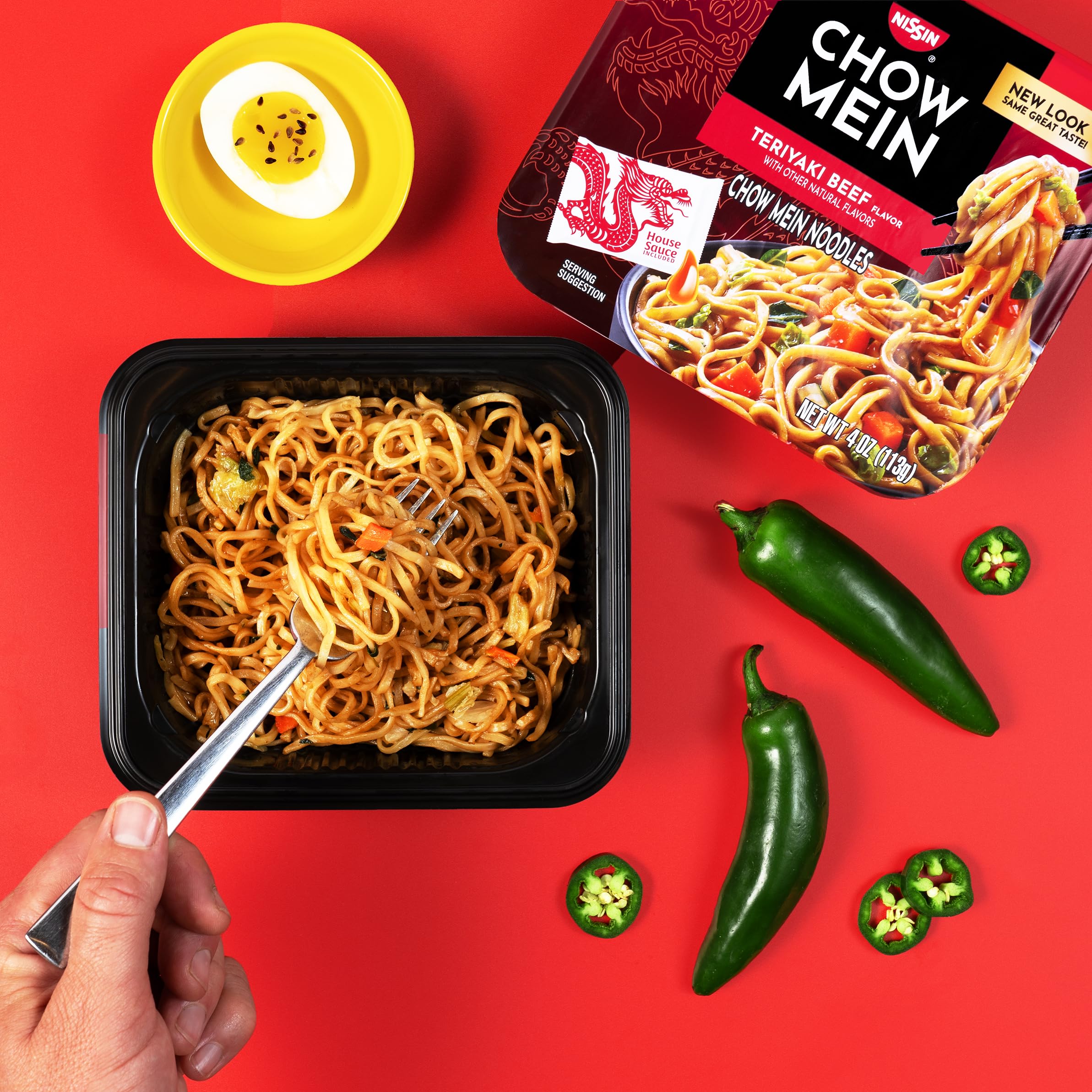 Nissin Chow Mein Teriyaki Beef with bok choy, cabbage, and carrots for colorful texture.