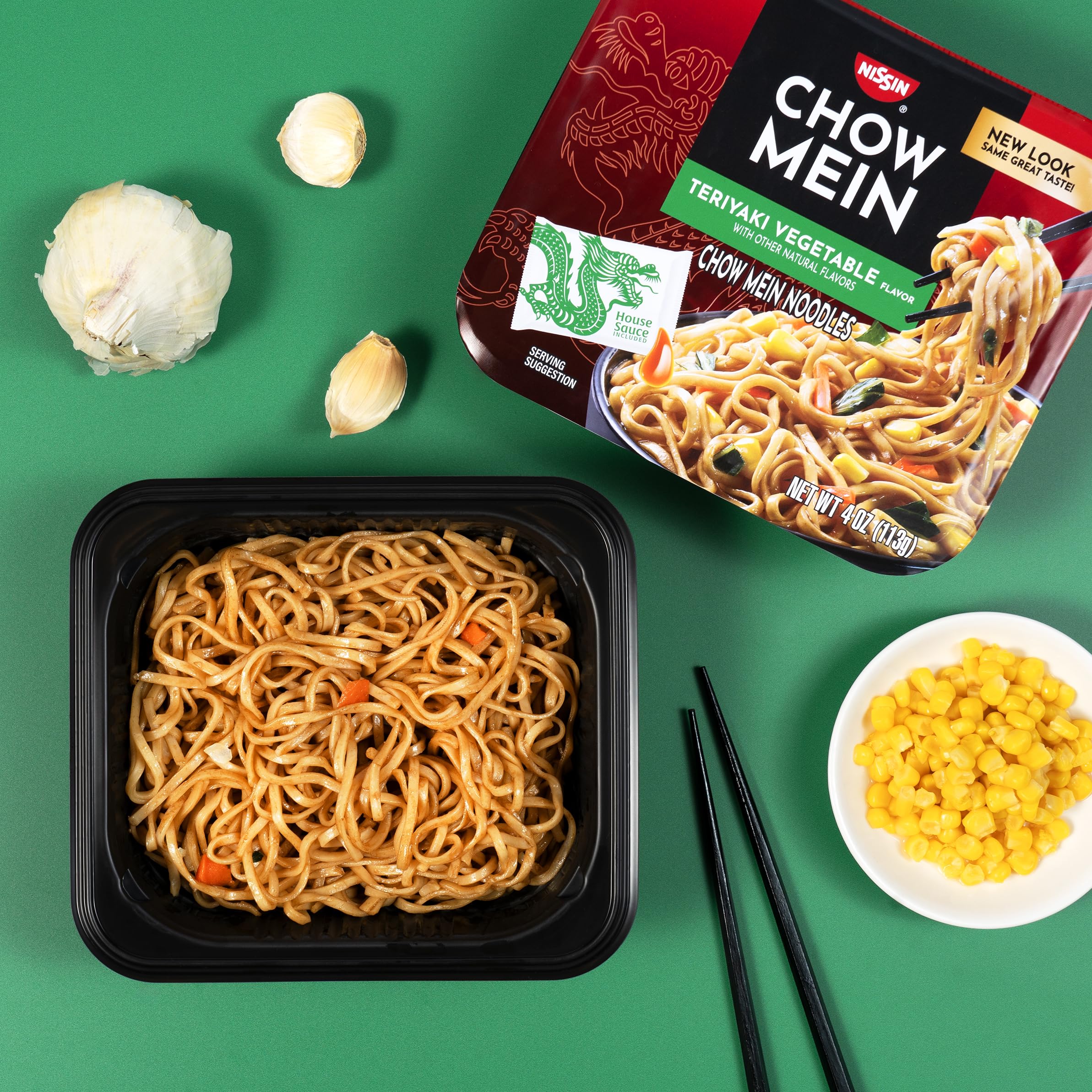 NISSIN Chow Mein Teriyaki sauce packet adds quick flavor