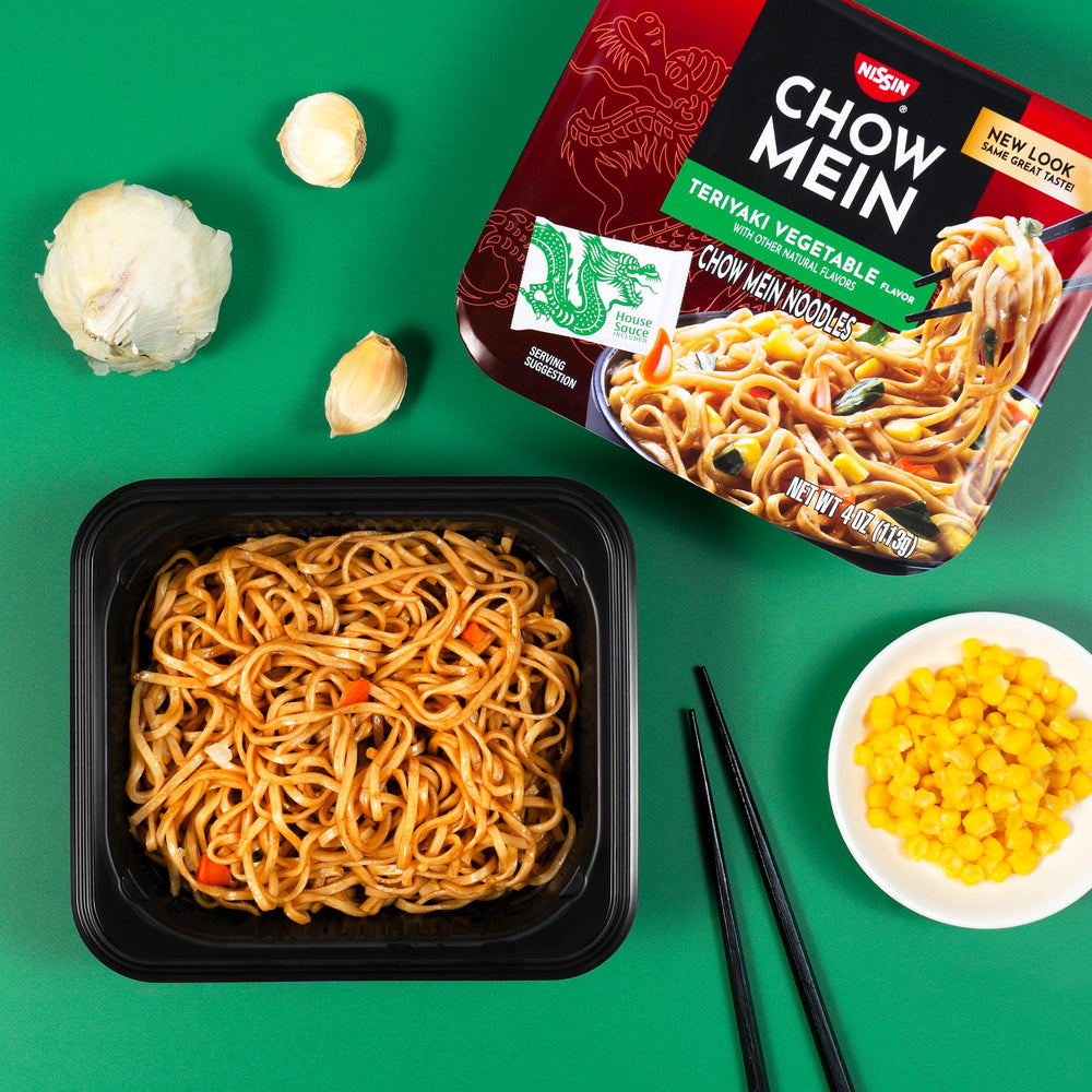 NISSIN Chow Mein Teriyaki sauce packet adds quick flavor