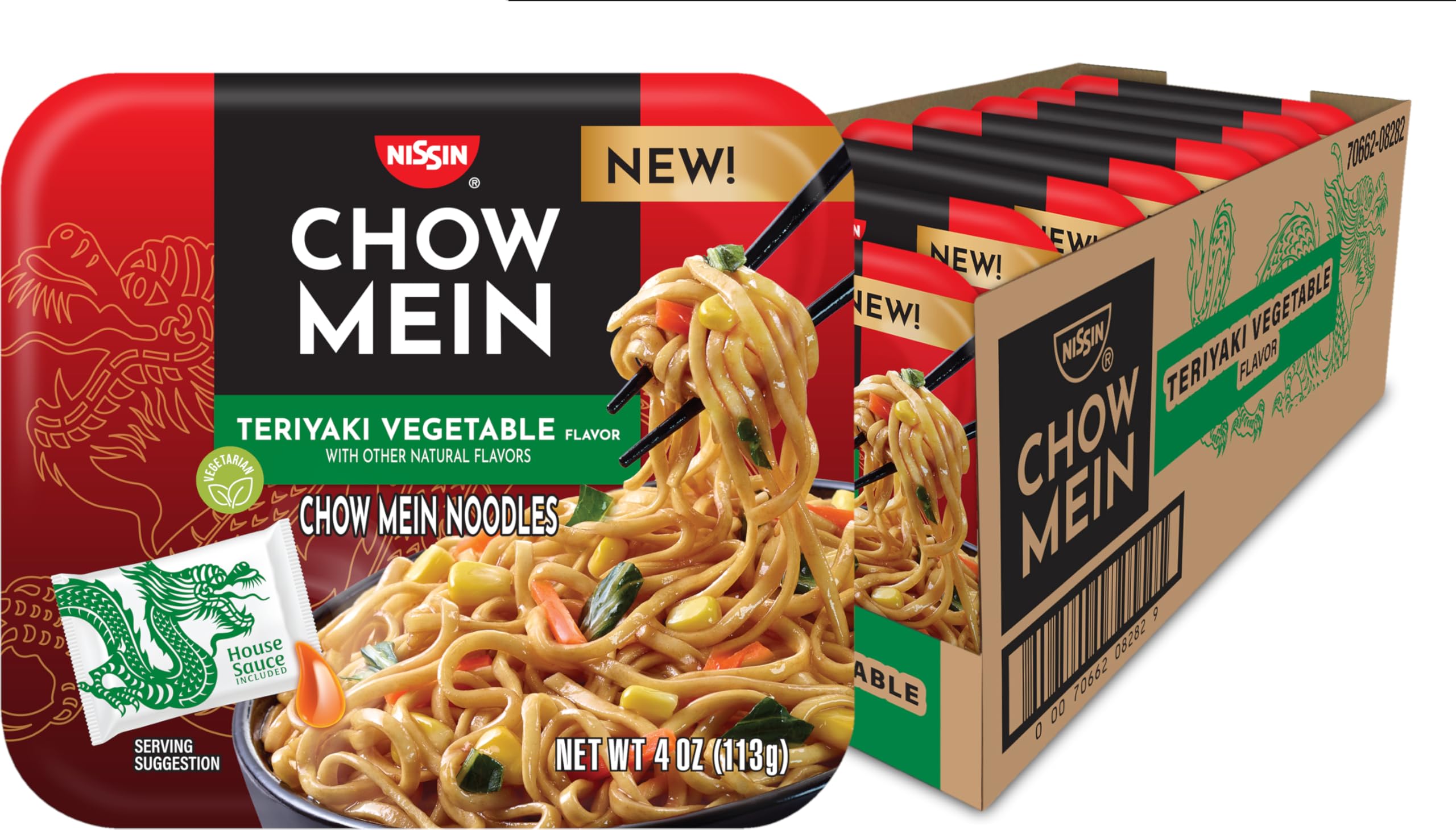 NISSIN Chow Mein Teriyaki Vegetable tray ready in minutes for a quick meal