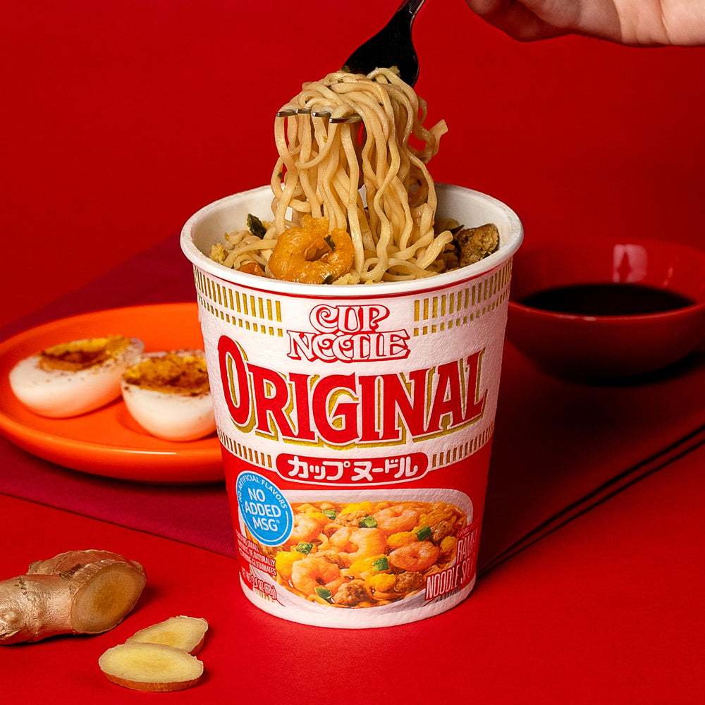 Nissin Cup Noodle Original 6-pack display conveys bulk convenience for pantries