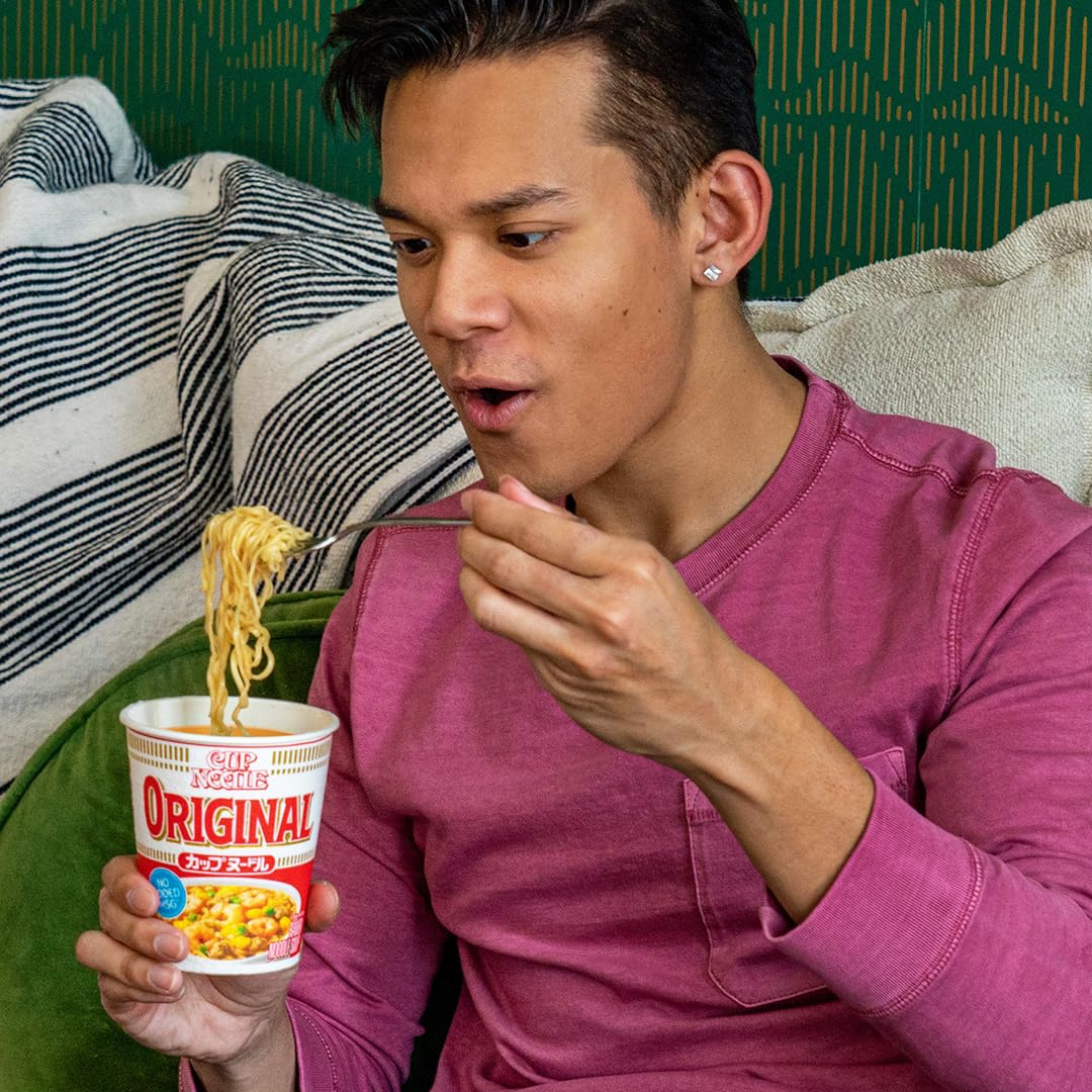 Nissin Cup Noodle Original ready-in-3-minutes cup suggests quick, on-the-go meals