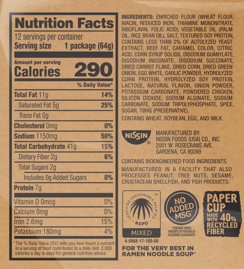 Nissin Cup Noodles Beef Flavor microwave-cup; convenient heat-and-eat solution.