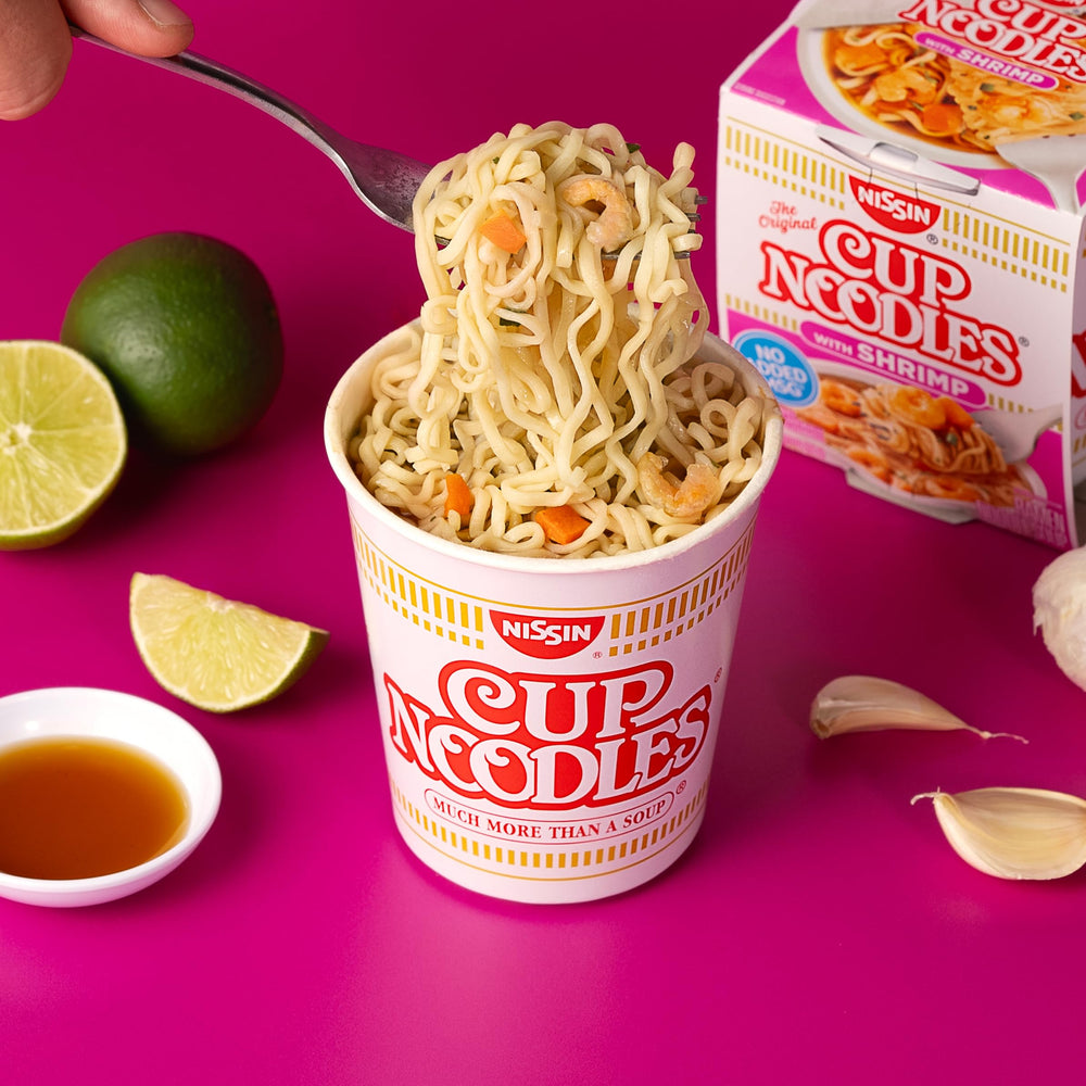NISSIN Cup Noodles Broth Steam captures rich aroma and comforting warmth.
