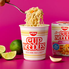 NISSIN Cup Noodles Pack of 12 emphasizes pantry-friendly bulk convenience.