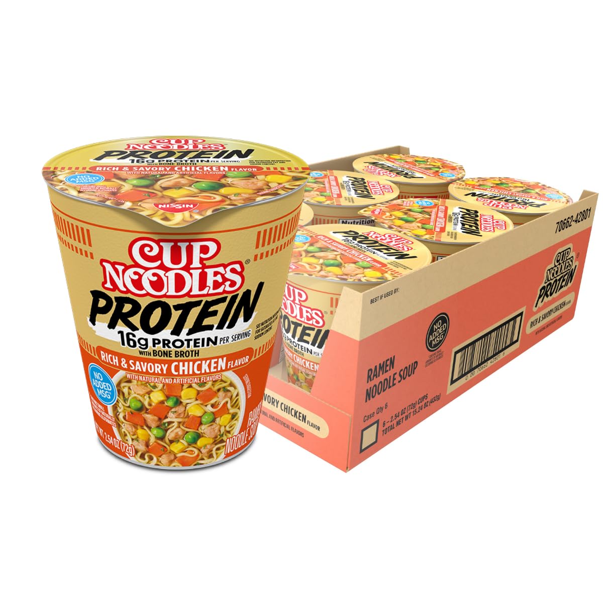 NISSIN Cup Noodles Protein chicken cup with bone broth and vegetables for a hearty meal