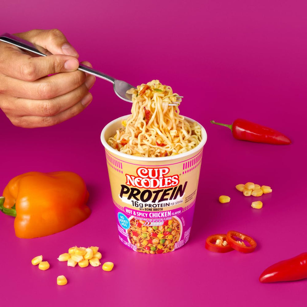 NISSIN Cup Noodles Protein noodles and vegetables in a cup for a heartily balanced meal