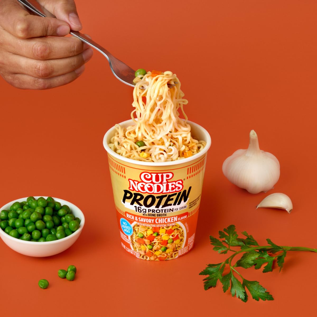 NISSIN Cup Noodles Protein noodles with vegetables in a bowl