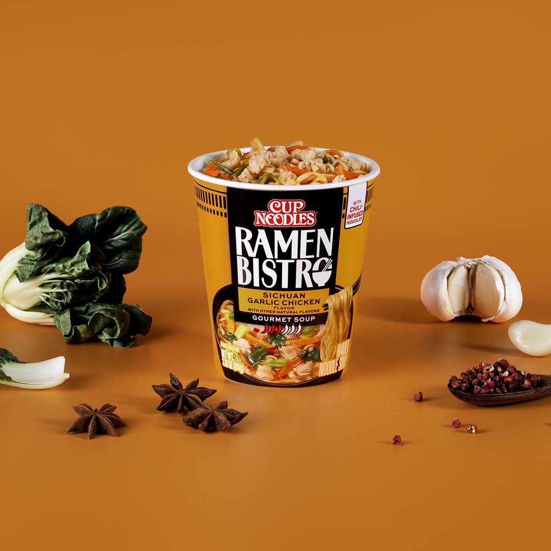 NISSIN Cup Noodles Ramen Bistro rich broth with star anise and Sichuan pepper.