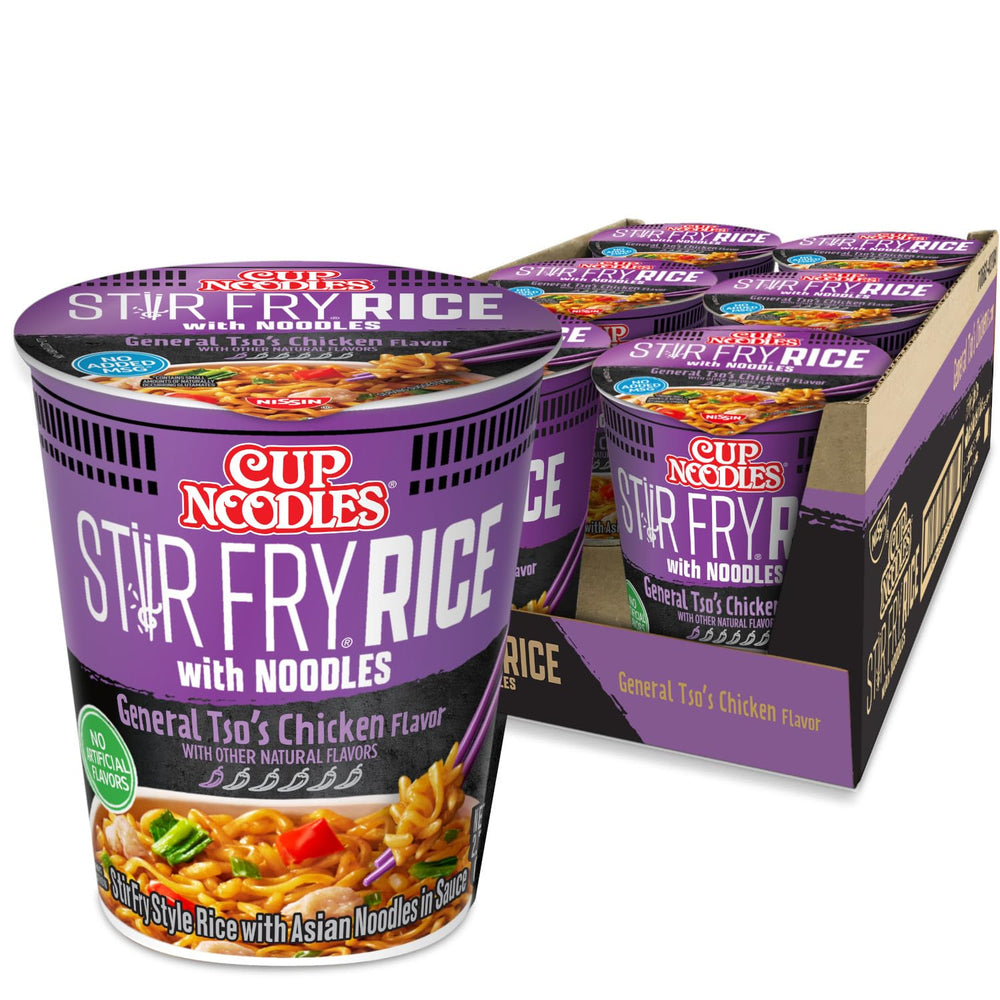 NISSIN Cup Noodles Stir Fry Rice with Noodles General Tso's Chicken bowl ready in minutes