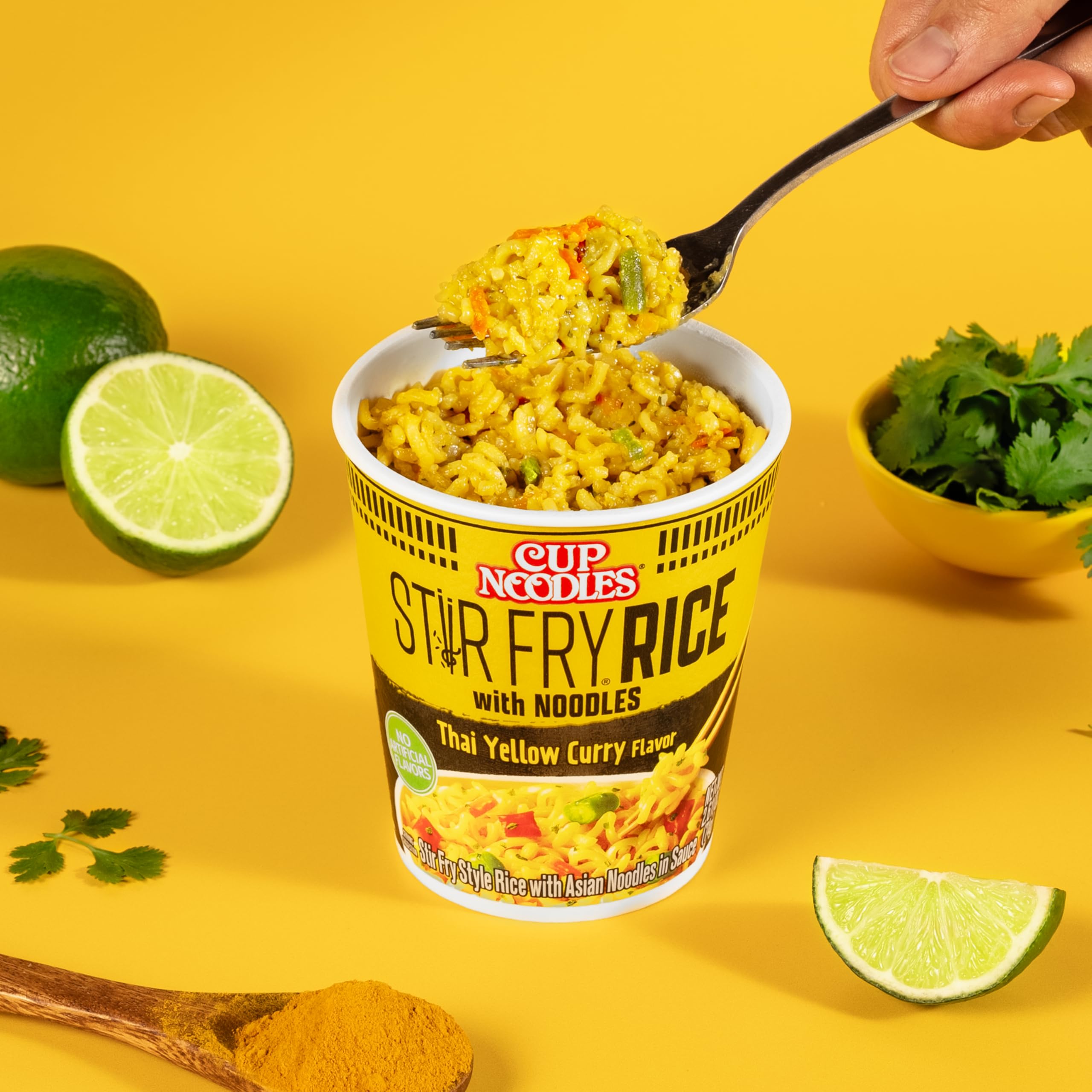 NISSIN Cup Noodles Stir Fry Rice with Noodles served steaming for a quick lunch.