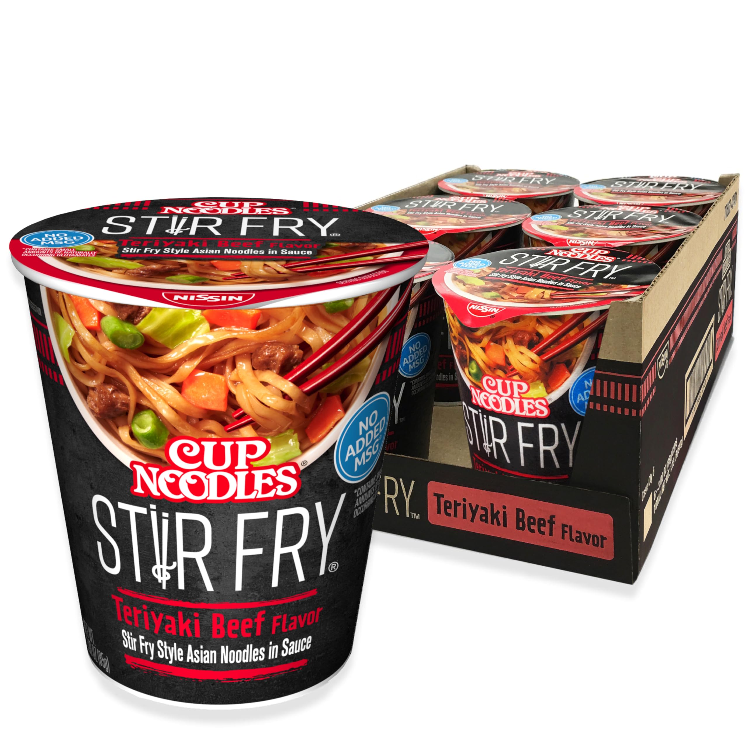 NISSIN Cup Noodles Stir Fry Teriyaki Beef cup delivers quick, flavorful meals in minutes.
