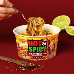 Nissin fiery beef flavor ramen broth