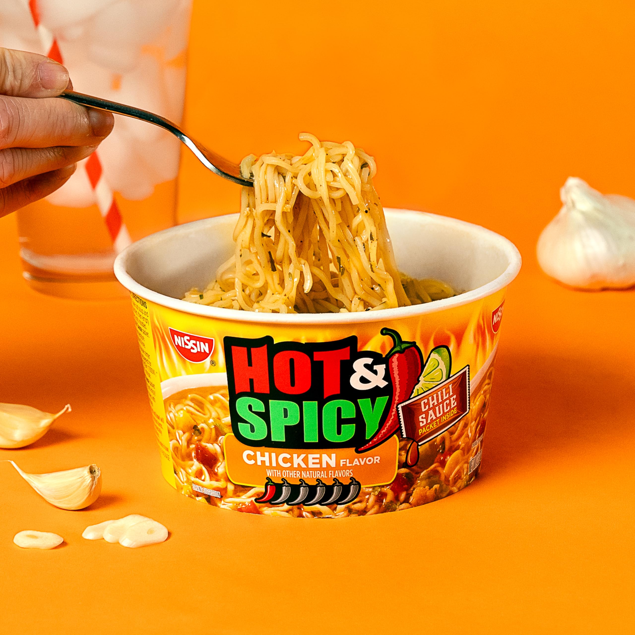 NISSIN Hot & Spicy Chicken Ramen chili-lime seasoning aroma