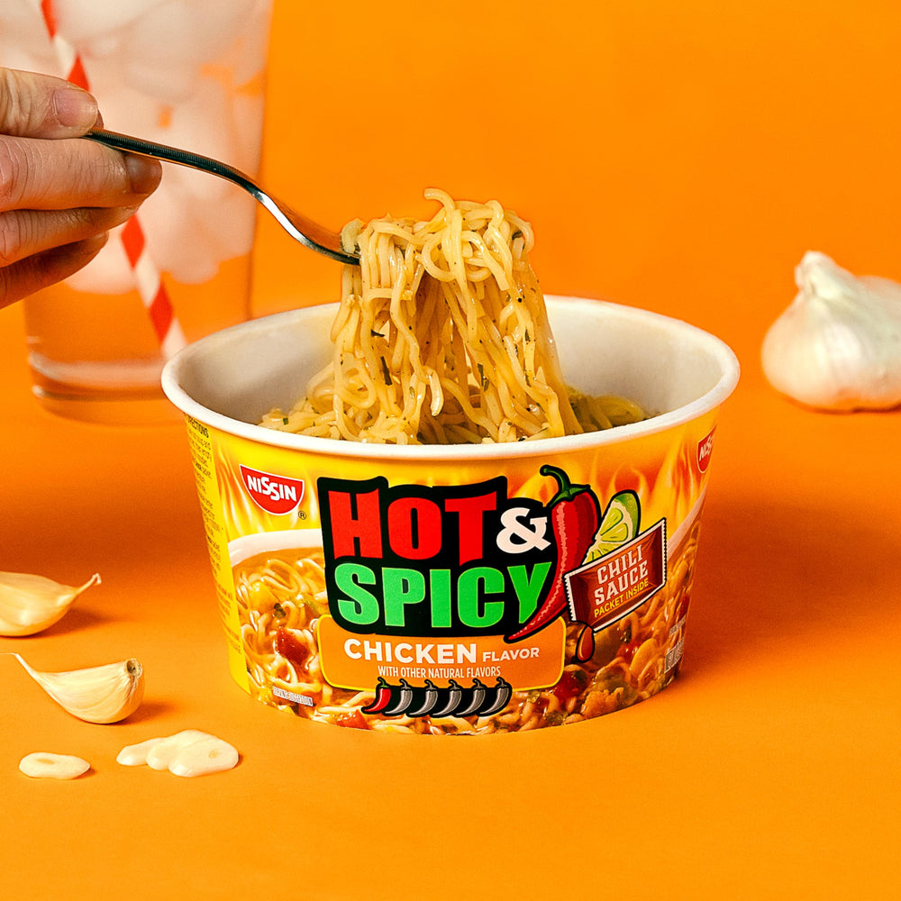 NISSIN Hot & Spicy Chicken Ramen chili-lime seasoning aroma