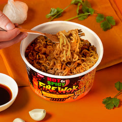 NISSIN Hot & Spicy Fire Wok noodles deliver chewy texture.