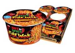 NISSIN Hot & Spicy Fire Wok packaging shows bold signature sauce.