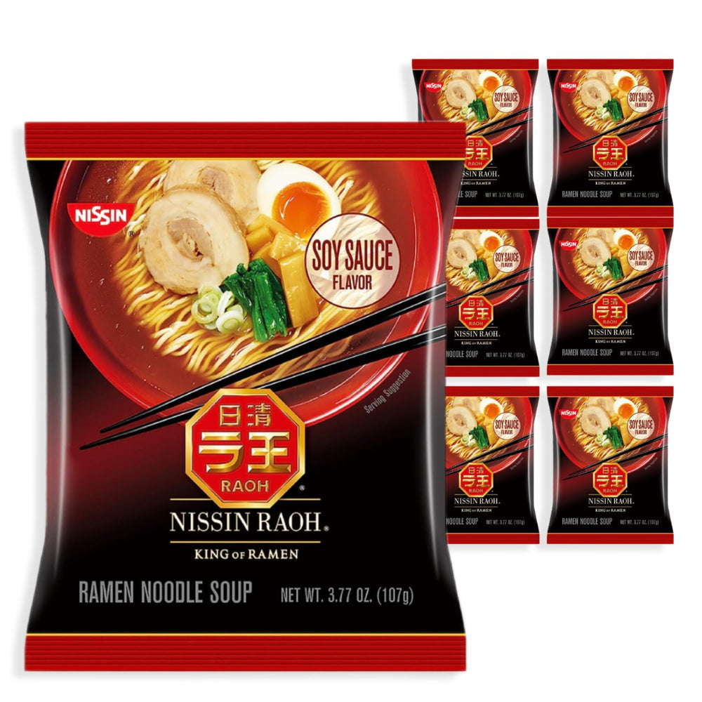 NISSIN RAOH soy sauce ramen bowl with steaming broth delivering restaurant-quality flavor at home