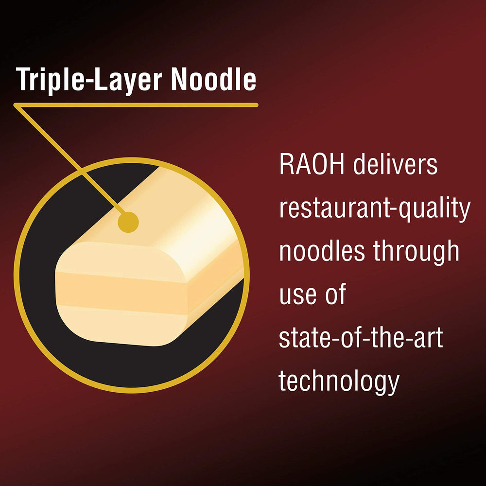 Nissin RAOH Tonkotsu noodles with glossy broth, ready to savor.