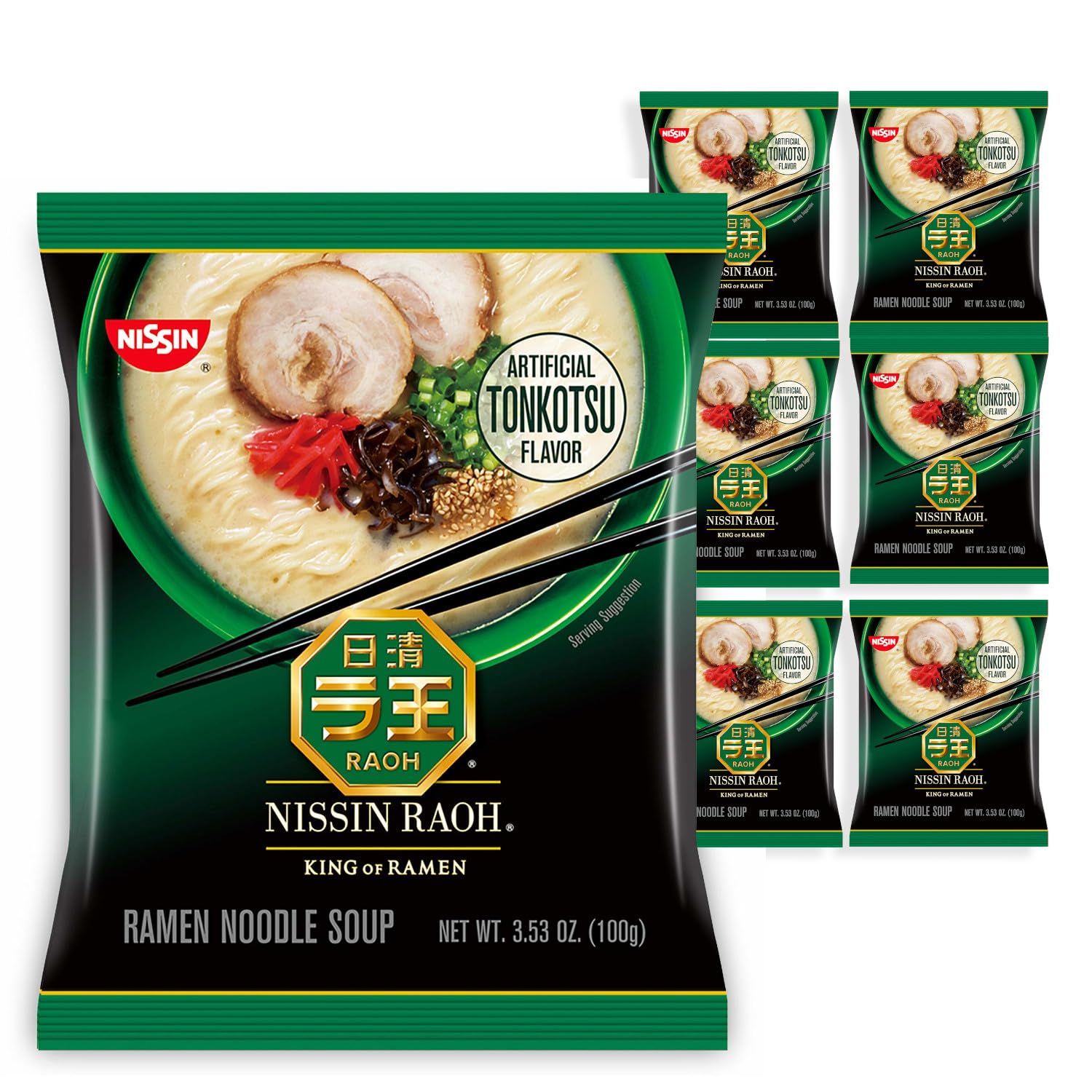 Nissin RAOH Tonkotsu ramen pack for convenient home gourmet meals.
