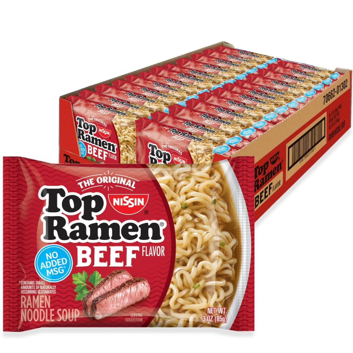 Nissin Top Ramen Beef bowl steaming, a quick comforting meal