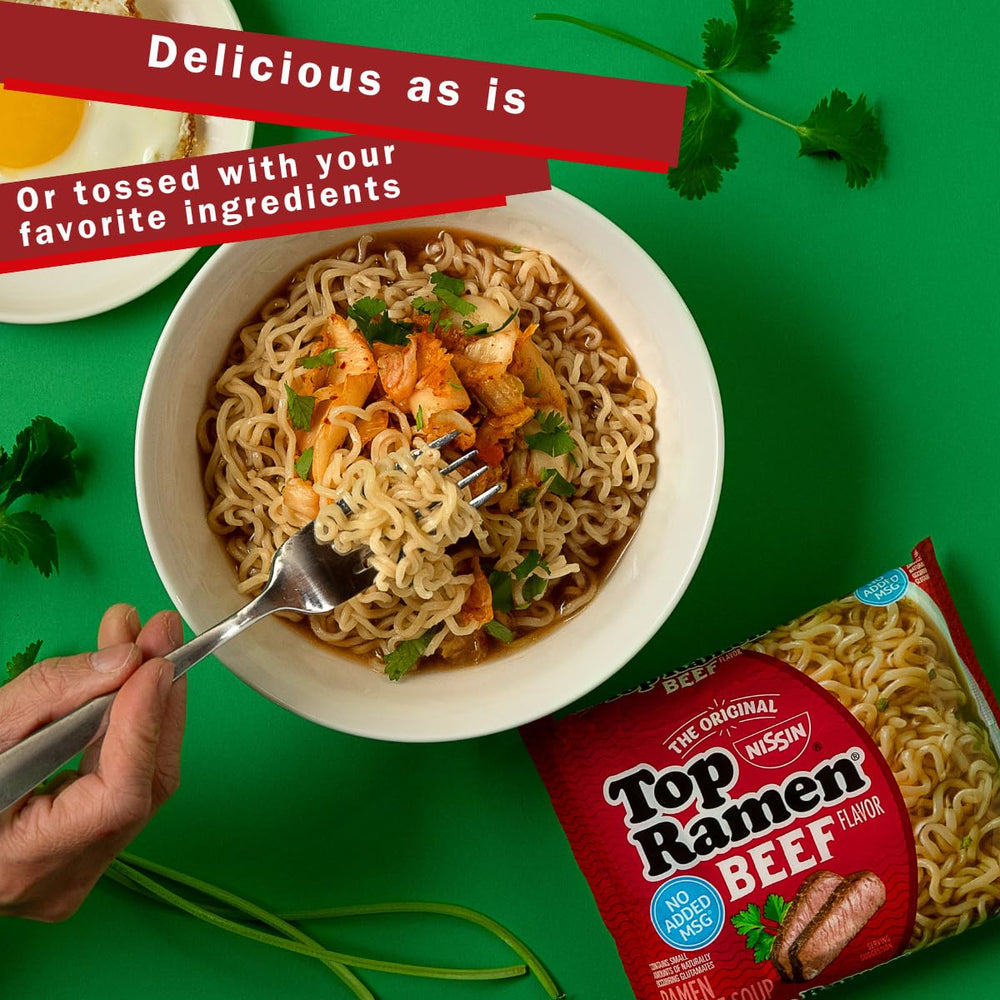 Ready-to-eat Top Ramen Beef bowl, perfect dorm room meal