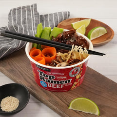 NISSIN Top Ramen Beef pack of 6 for easy stocking.